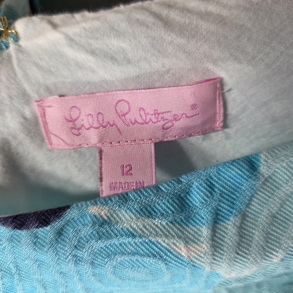 Lilly Pulitzer Kiki Shorely Shift Dress Size 12 Blue Pop Floral Jacquard V-Neck - Picture 10 of 13